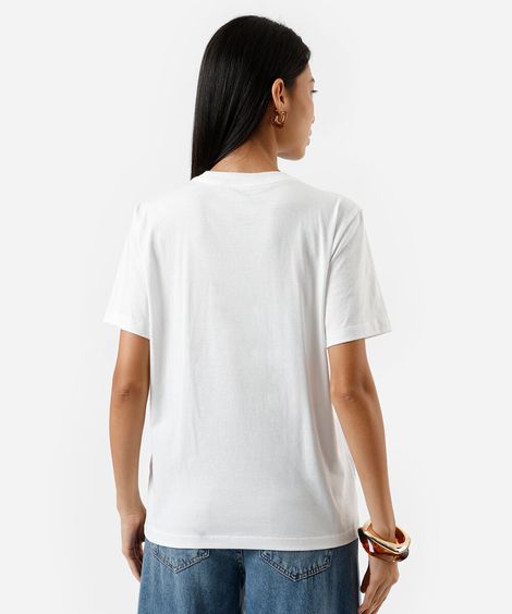 camiseta feminina de algodão estampa com paetê off white