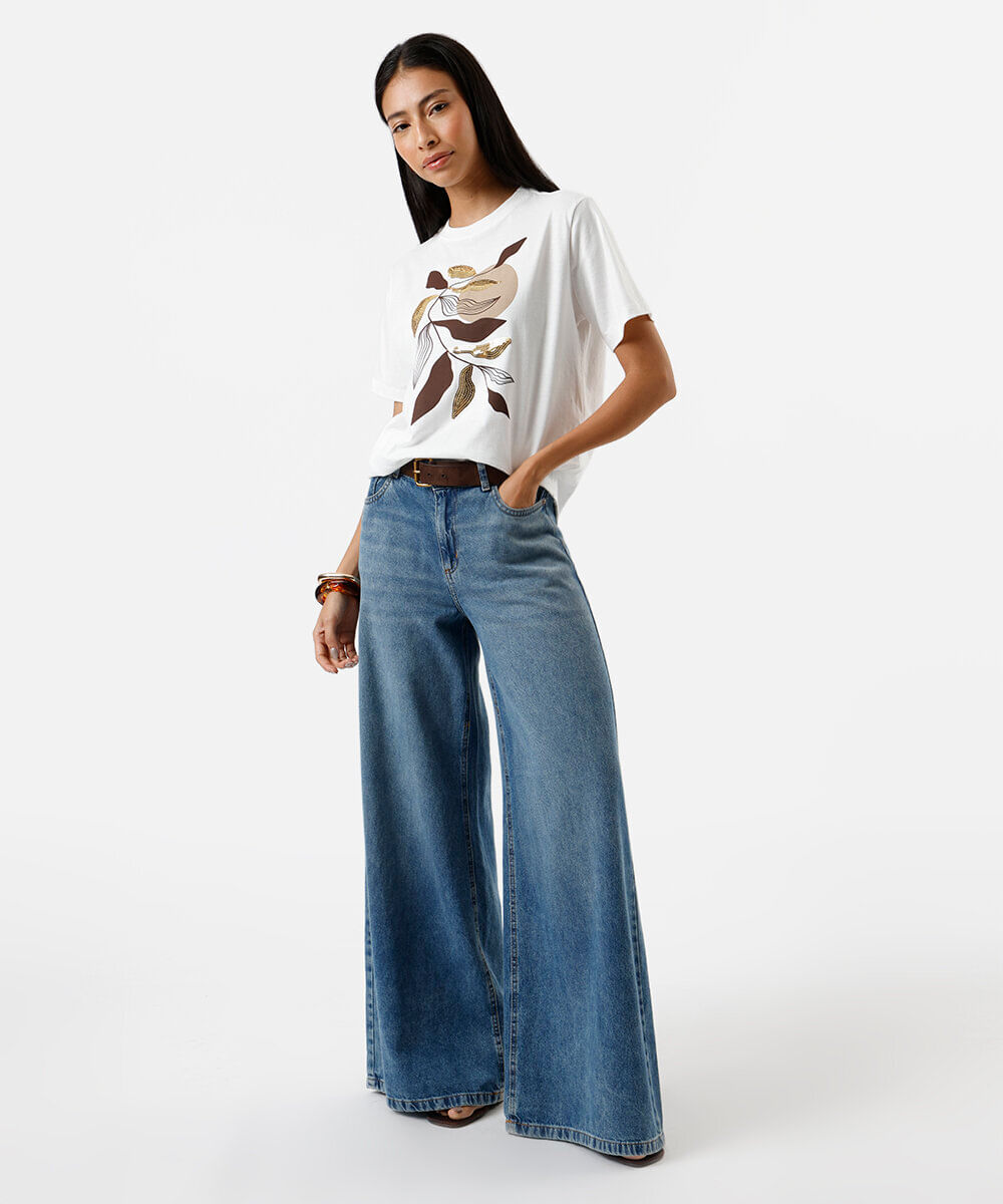 camiseta feminina de algodão estampa com paetê off white