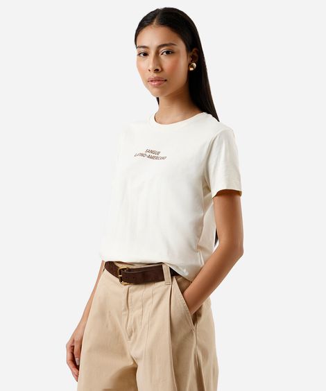 camiseta feminina de algodão estampada amarela