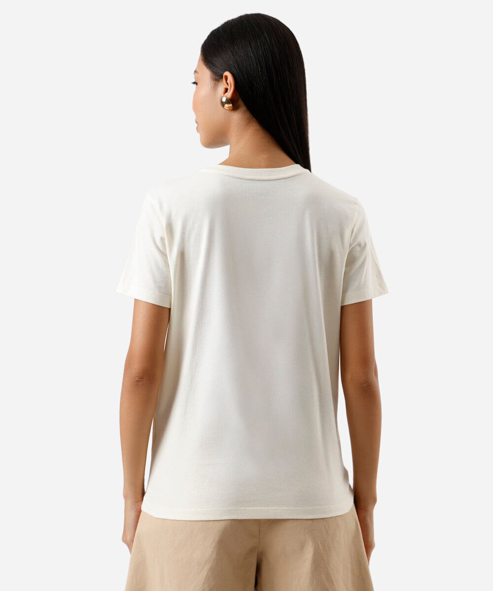 camiseta feminina de algodão estampada amarela