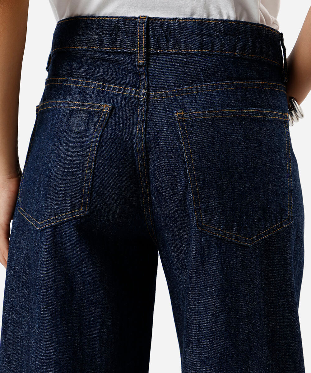 calça barrel feminina jeans cintura média azul