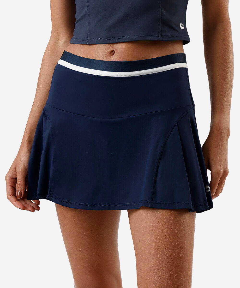 short saia esportivo com pregas azul