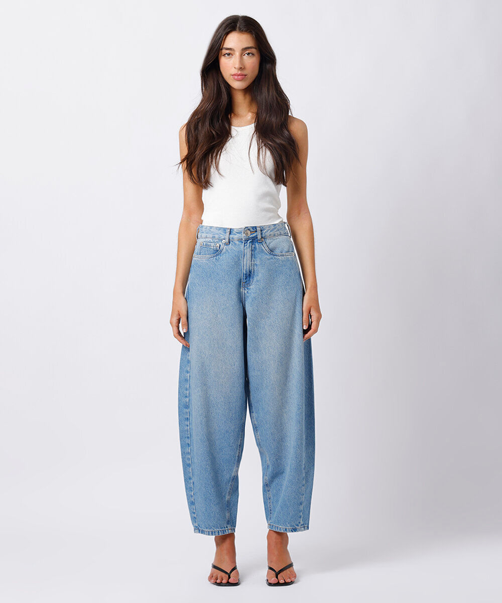 calça balloon feminina jeans mindset azul