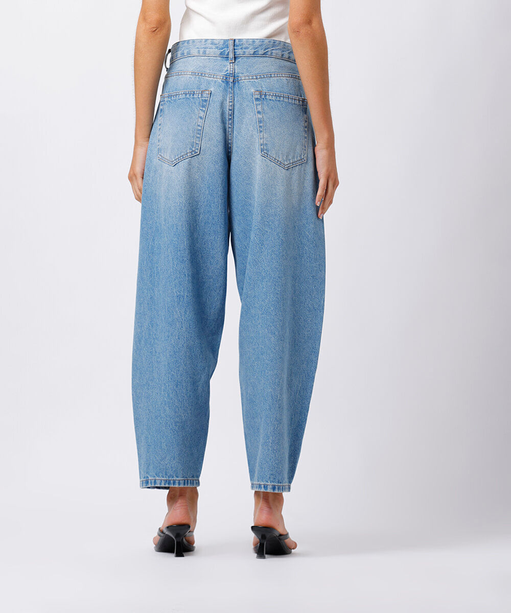 calça balloon feminina jeans mindset azul