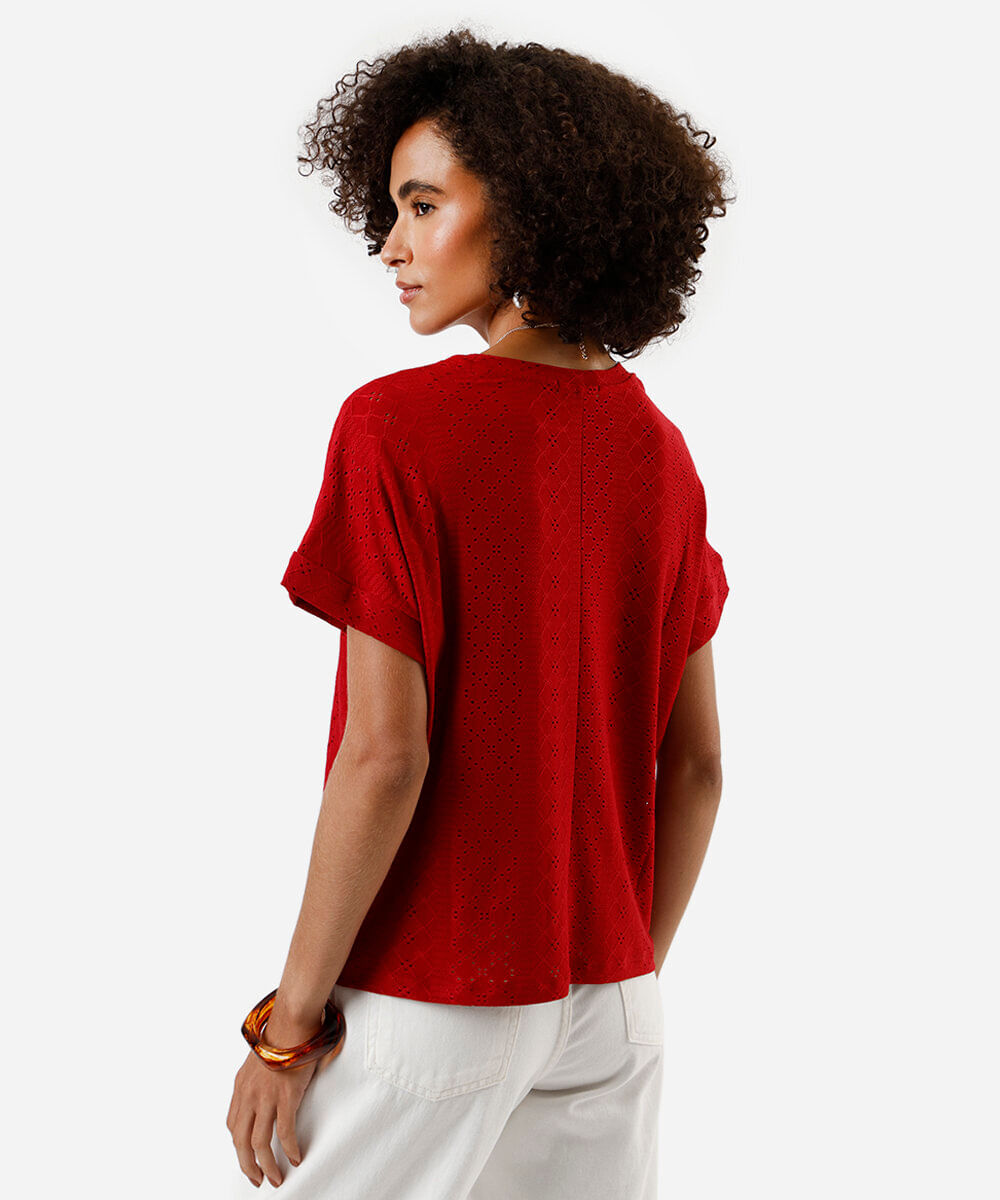 blusa feminina de laise manga curta vermelha