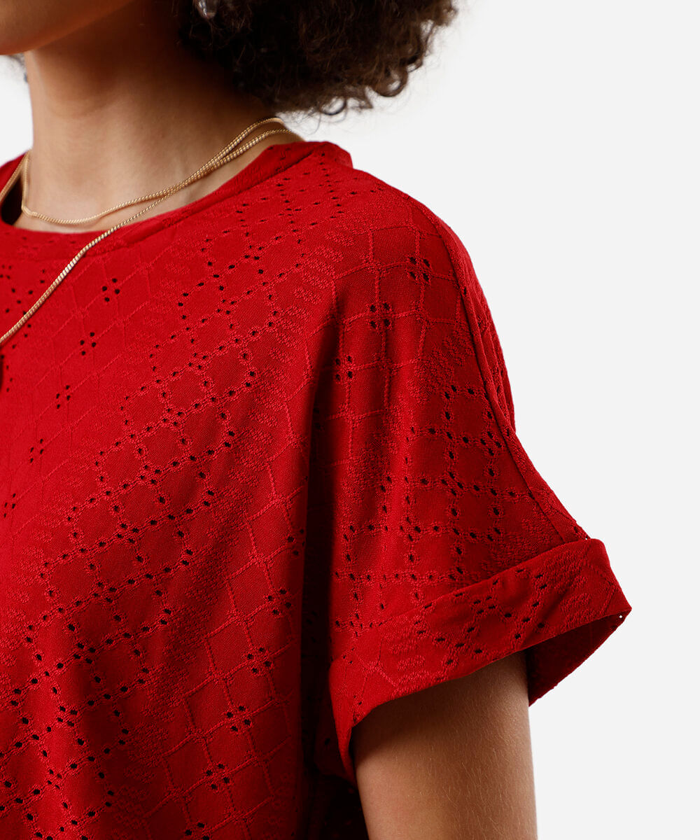 blusa feminina de laise manga curta vermelha