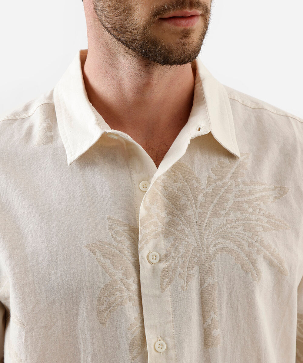 camisa masculina com algodão bordada off white