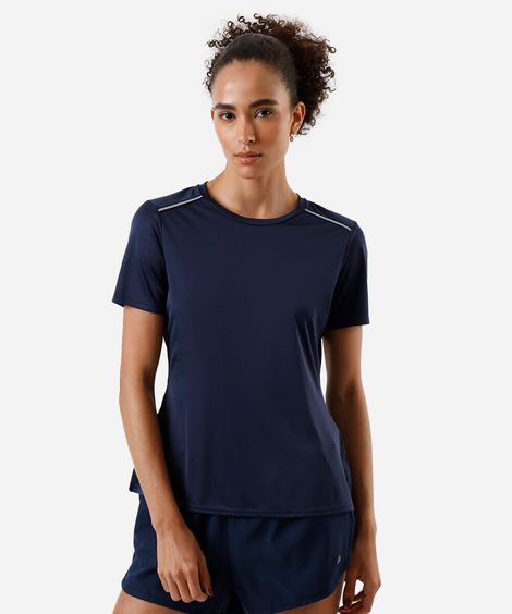 camiseta feminina com refletivo no ombro azul