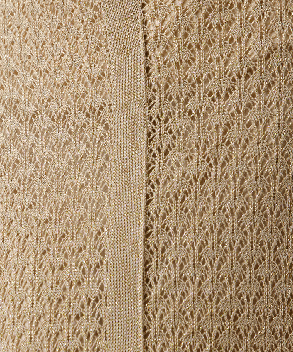 saia midi feminina de tricot com lurex e fenda dourada