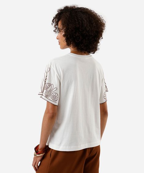 blusa feminina de algodão estampada off white
