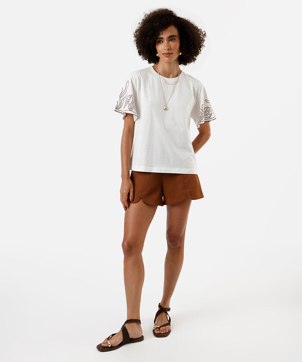 blusa feminina de algodão estampada off white