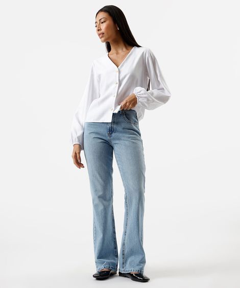 calça flare feminina jeans cintura alta azul