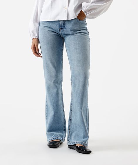 calça flare feminina jeans cintura alta azul