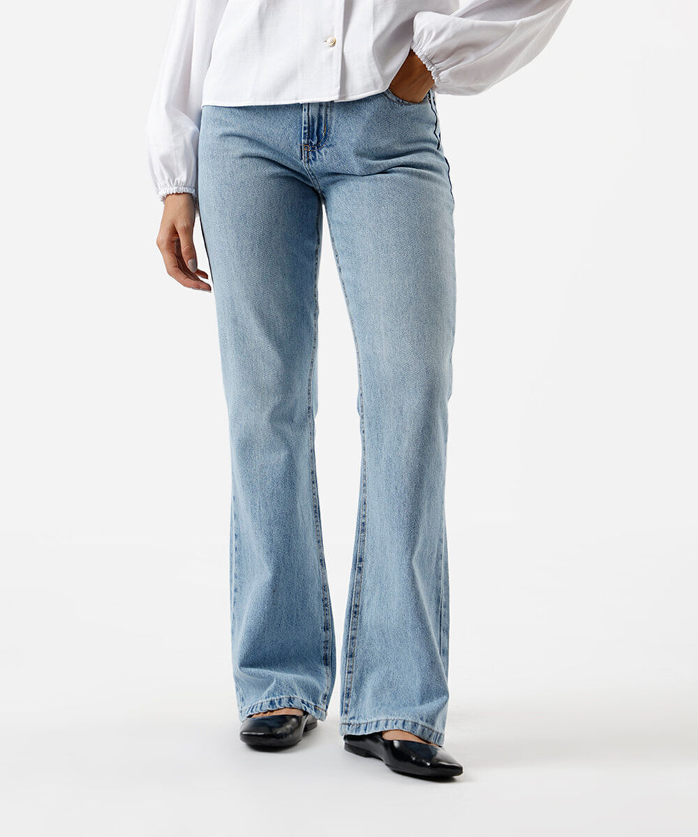 calça flare feminina jeans cintura alta azul
