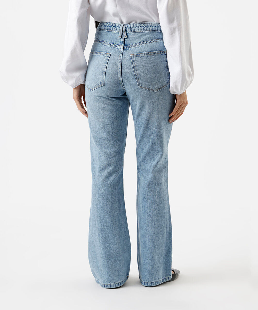 calça flare feminina jeans cintura alta azul