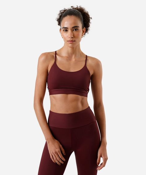 top feminino esportivo ace com recortes e bojo removível vinho