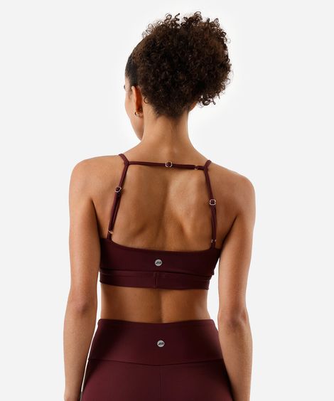top feminino esportivo ace com recortes e bojo removível vinho