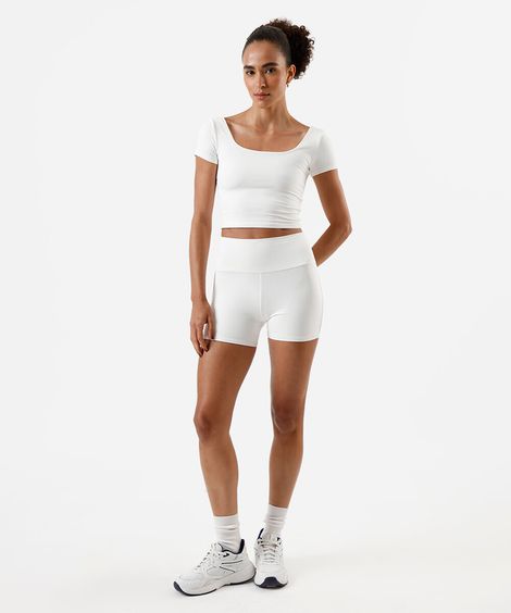 bermuda feminina esportiva com nervura off white