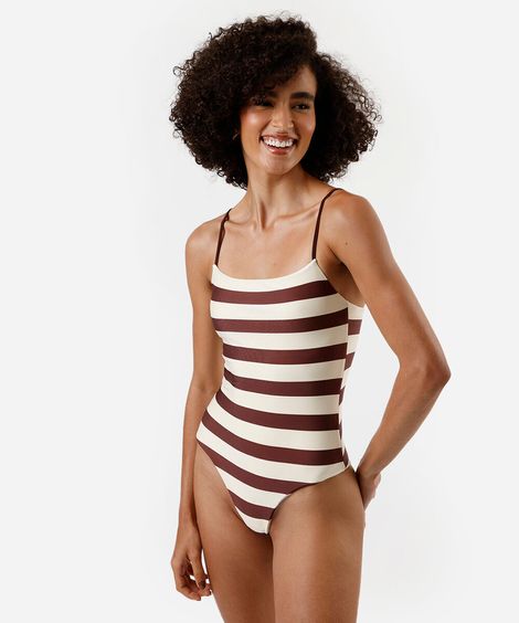 maiô alça fina feminino listrado marrom