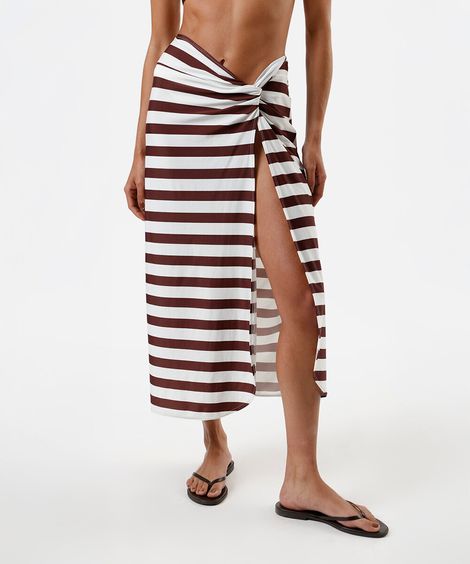 saia saída de praia feminina listrada marrom
