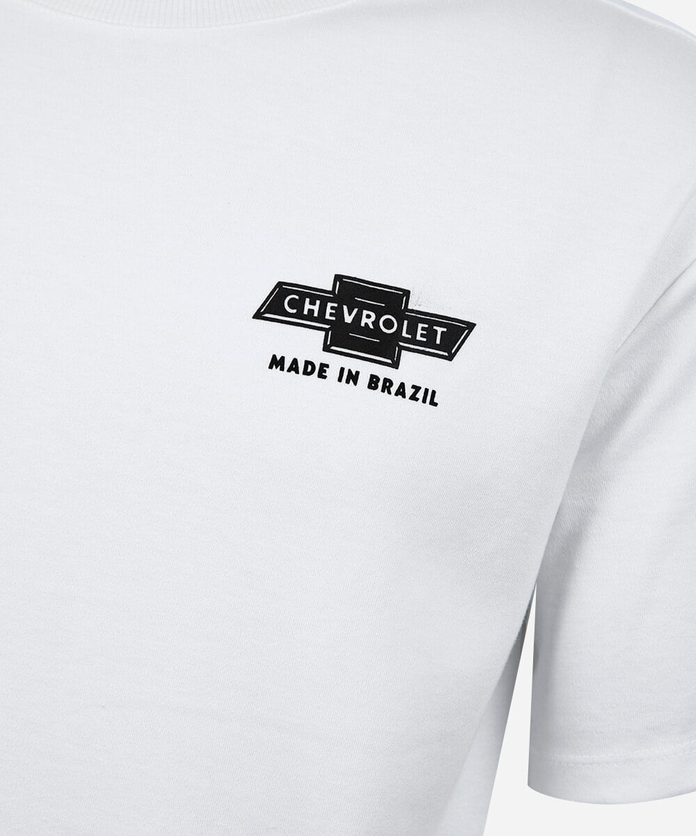 camiseta juvenil de algodão chevrolet monza off white