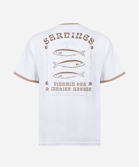 camiseta juvenil de algodão sardinhas off white