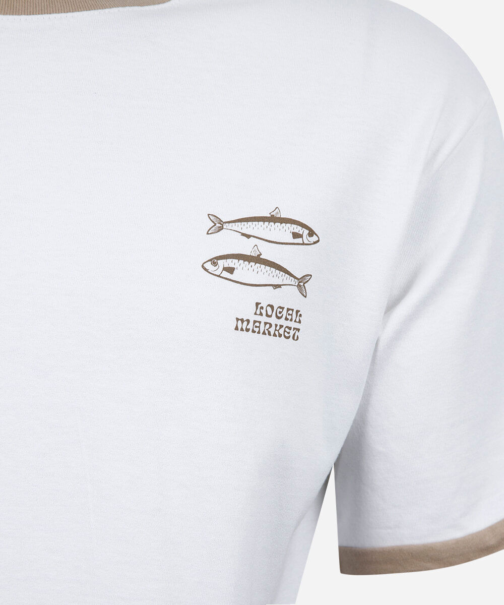camiseta juvenil de algodão sardinhas off white