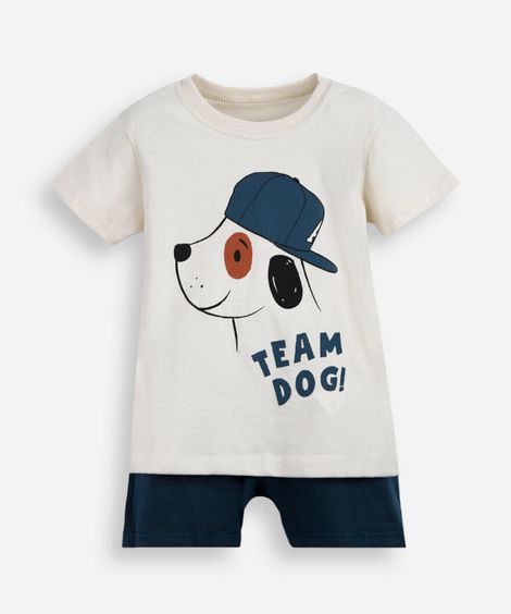 conjunto curto infantil de algodão estampado bege
