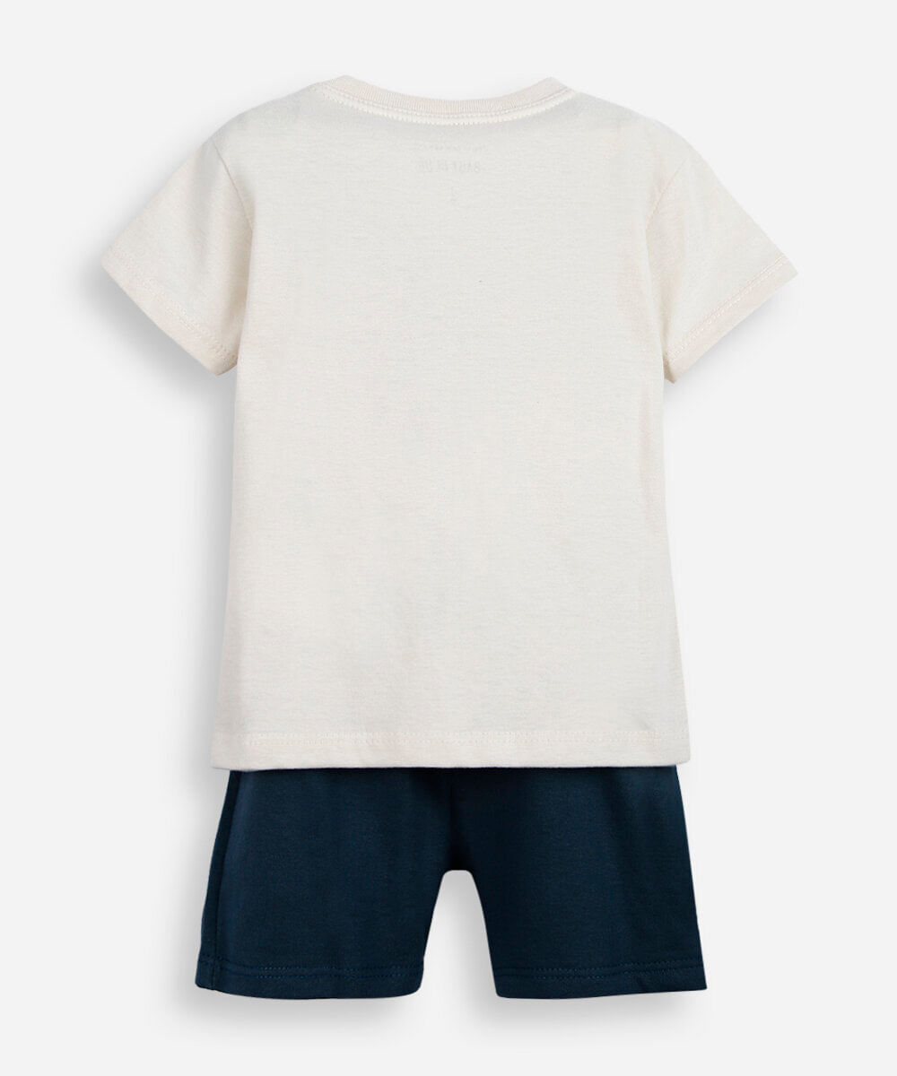 conjunto curto infantil de algodão estampado bege