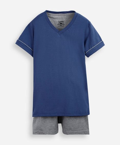 pijama curto infantil de algodão gola v  lupo azul