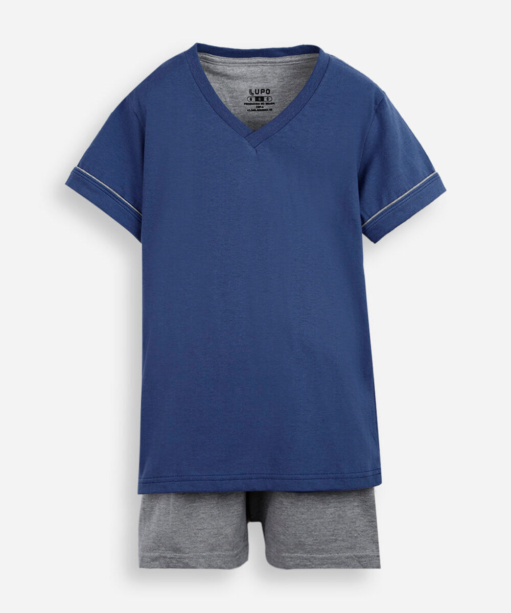 pijama curto infantil de algodão gola v  lupo azul