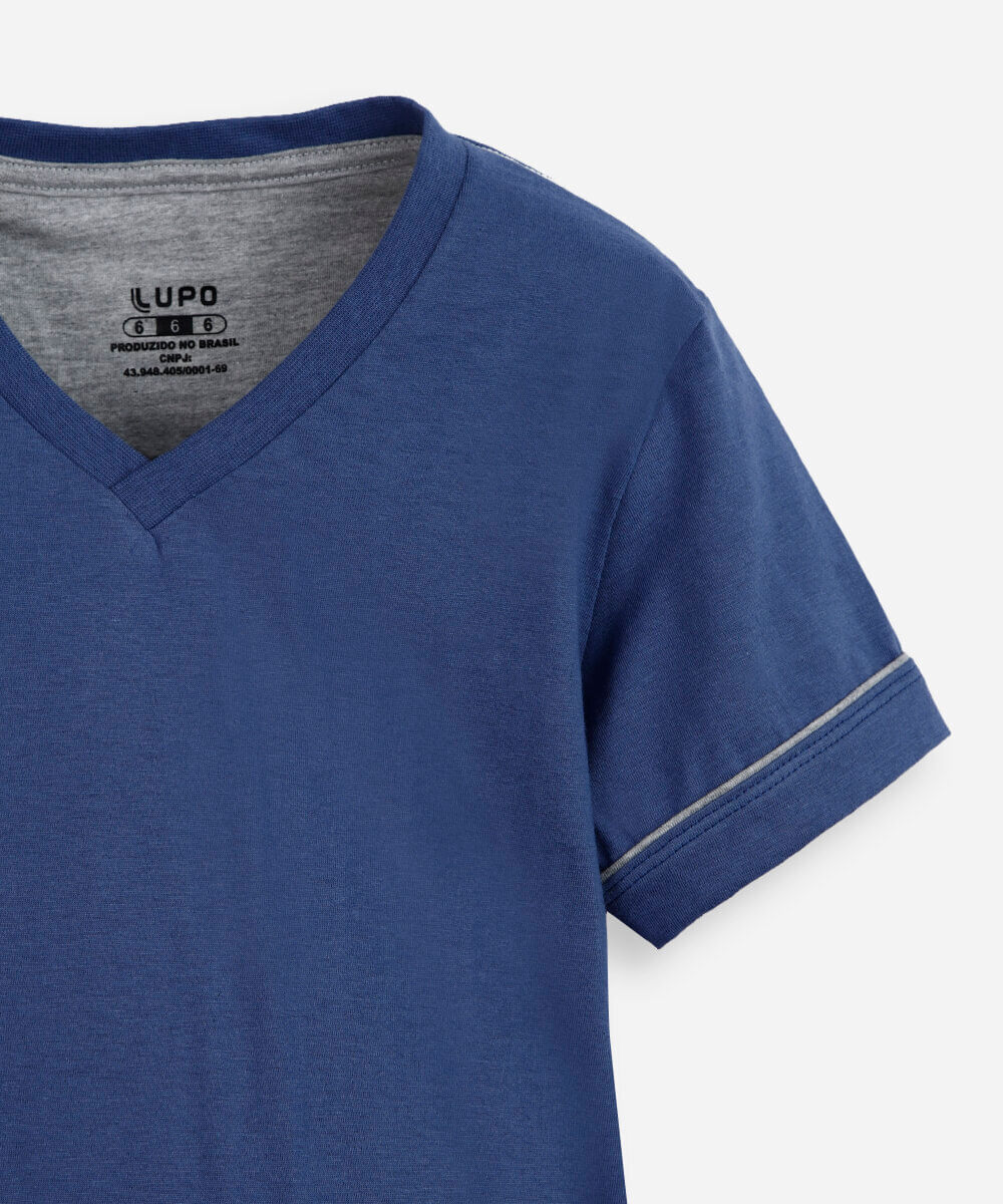 pijama curto infantil de algodão gola v  lupo azul