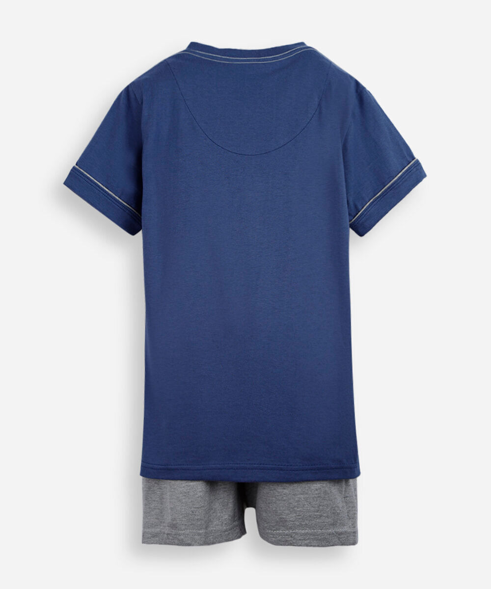 pijama curto infantil de algodão gola v  lupo azul