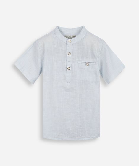 camisa infantil de algodão gola padre azul