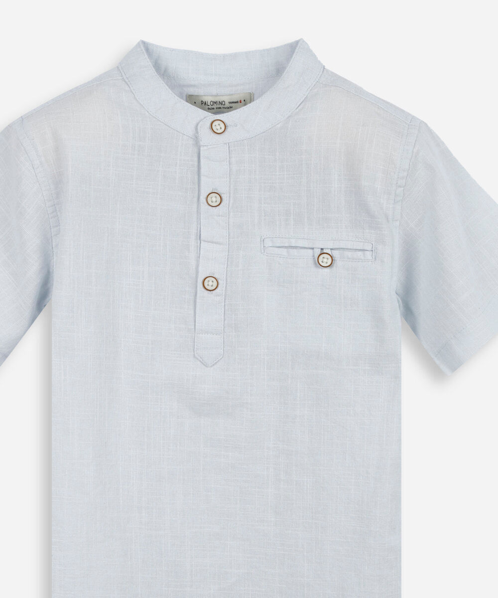 camisa infantil de algodão gola padre azul