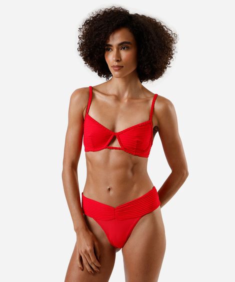 biquíni calcinha tanga feminino texturizado e franzido vermelho