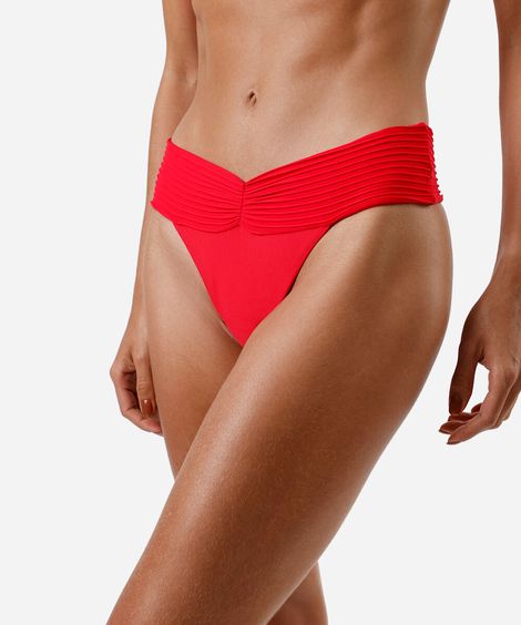 biquíni calcinha tanga feminino texturizado e franzido vermelho