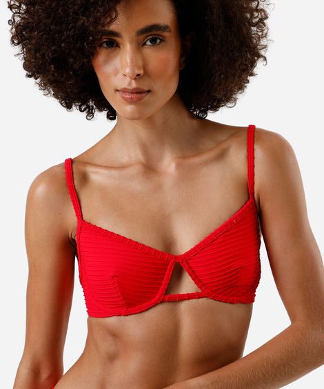 biquíni meia taça feminino texturizado vermelho