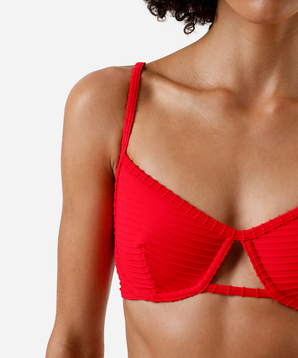 biquíni meia taça feminino texturizado vermelho
