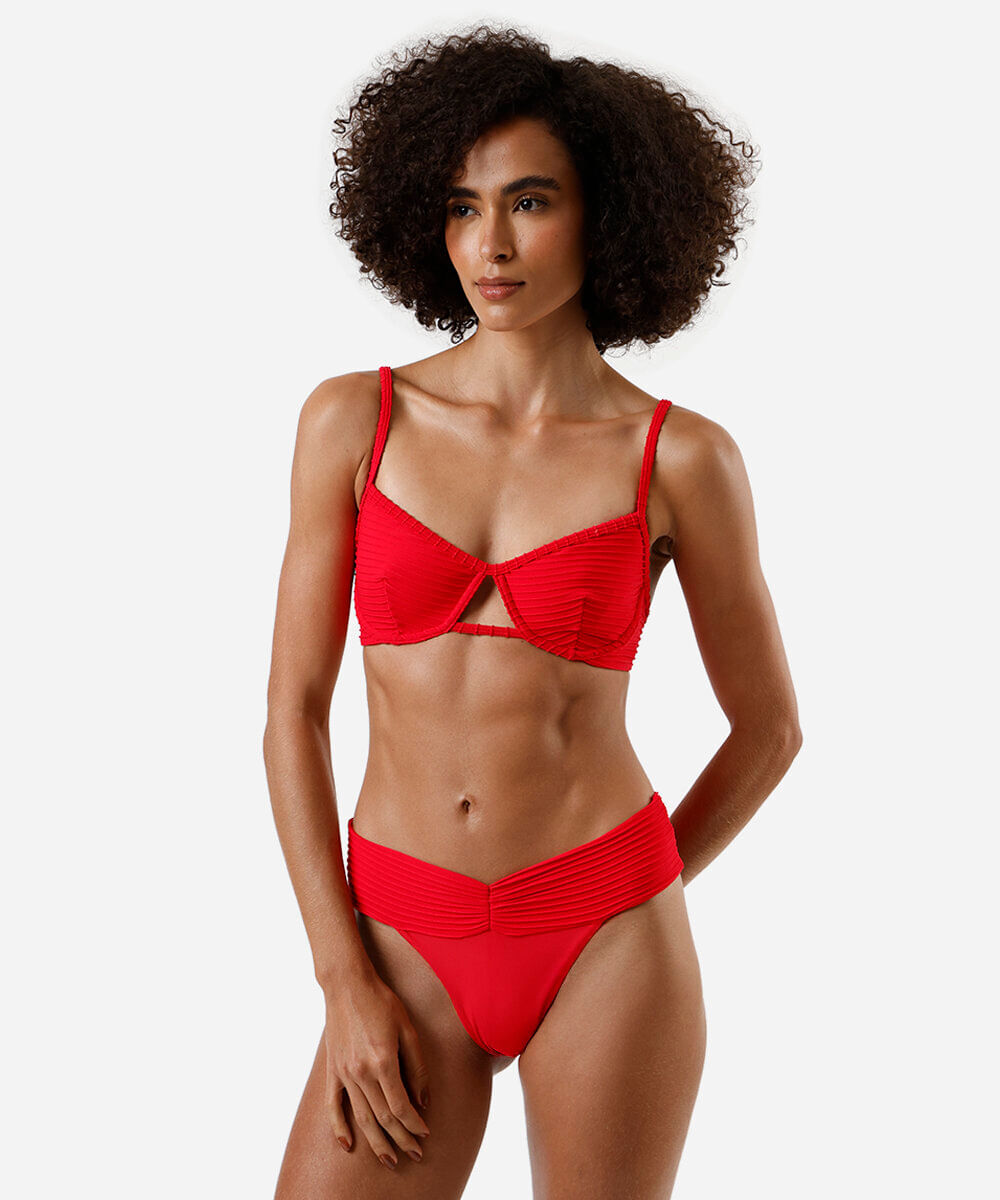 biquíni meia taça feminino texturizado vermelho