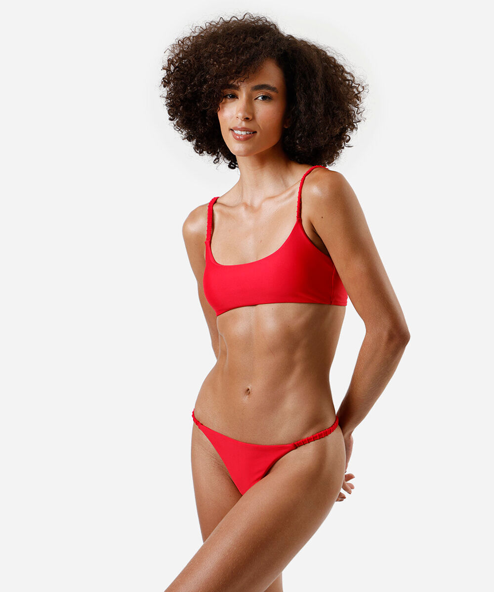 biquíni top faixa feminino decote quadrado vermelho