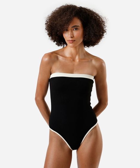 maiô sem alça feminino bicolor preto