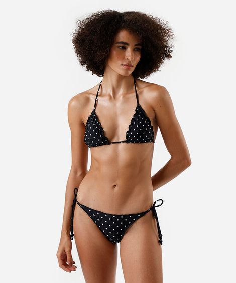 biquíni calcinha tanga com amarração poá preto