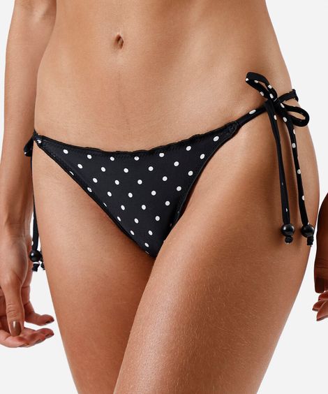 biquíni calcinha tanga com amarração poá preto