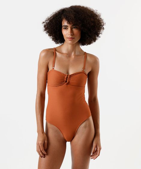 maiô feminino alça fina canelado marrom