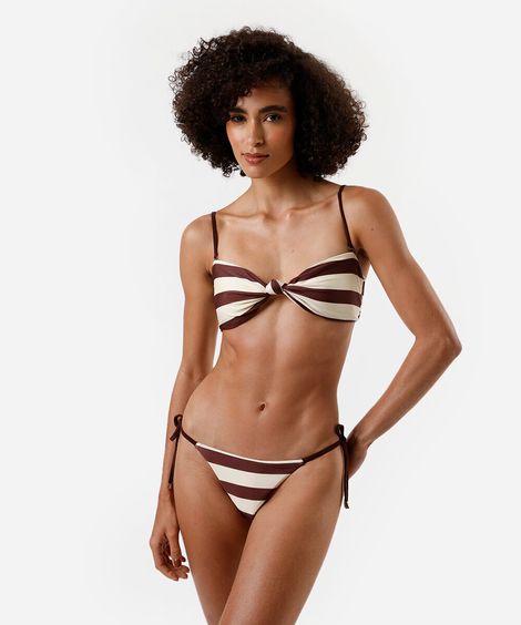 biquíni calcinha tanga com amarração listrada  marrom