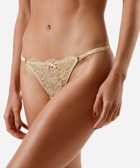 calcinha fio dental feminina com renda amarela