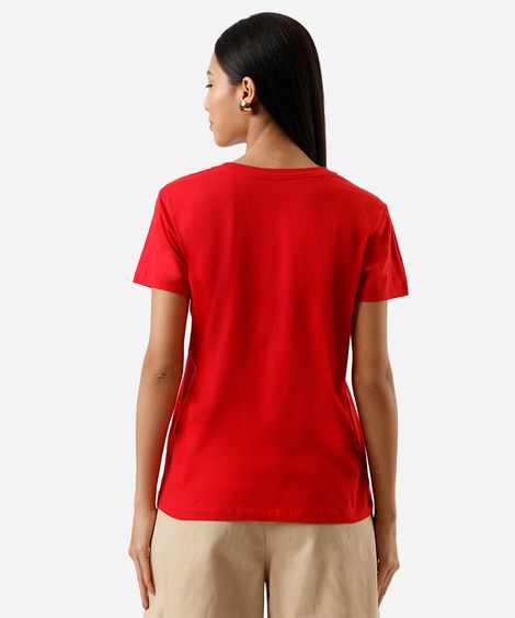 camiseta feminina de algodão mickey com brilhos vermelha