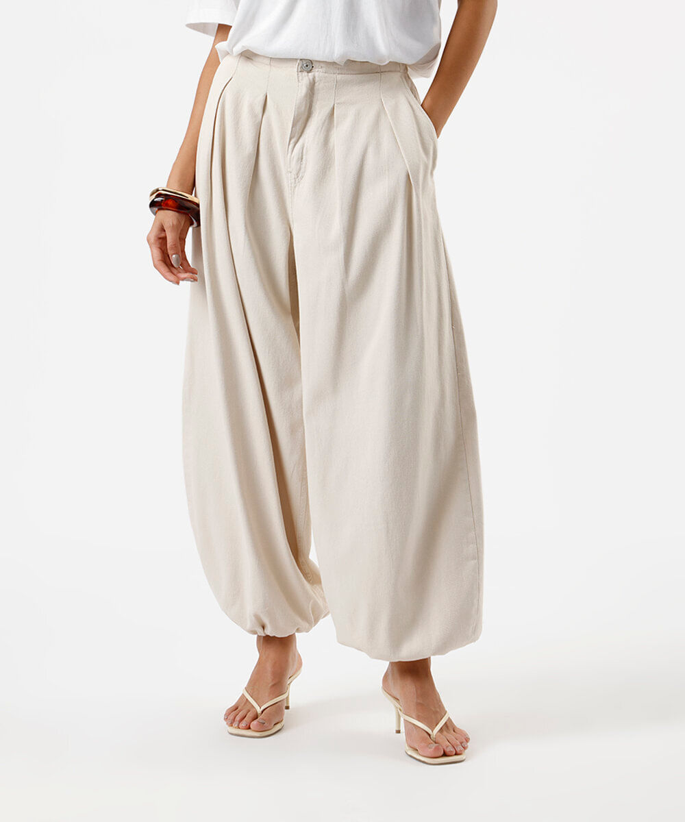 calça aladim feminina de sarja cós elástico bege