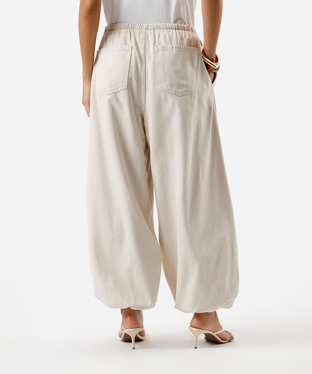 calça aladim feminina de sarja cós elástico bege